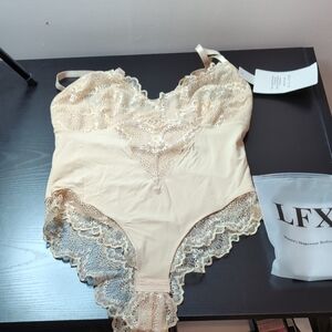 LFX Lace Shapewear Bodysuit For Women Tummy Control Body Shaper Thong X-large